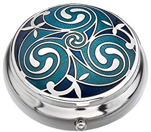 Sea Gems Pillendose mit keltischem Triskele-Motiv blau, 1 Kompartiment, Rund, Geschenktasche, Weihnachten