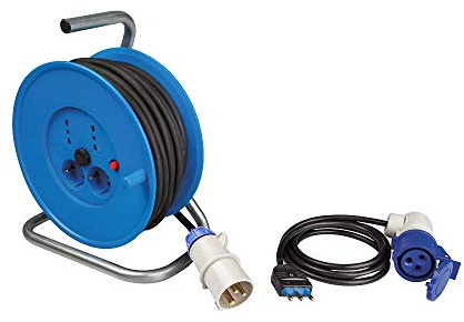 POLY POOL - PP2701 Kit Per Camper Avvolgicavo + Prolunga Ideale In Campeggio Caravan Barca Cantiere - Accessori per Outdoor con Spina 16A e Presa industriale a 90°