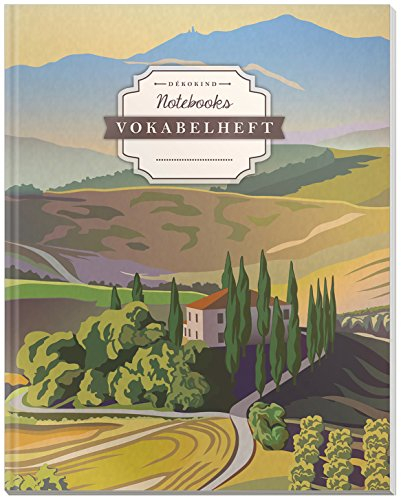 DÉKOKIND Vokabelheft | DIN A4, 84 Seiten, 2 Spalten, Register, Vintage Softcover | Dickes Vokabelbuch | Motiv: Spanische Toscana