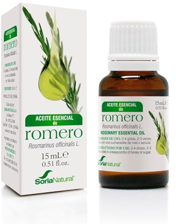 Soria Natural Romero Aceite Esencial – Con Rosmarinus officinalis L. – Ingredientes 100% Naturales - Propiedades Terapéuticas - Aceite Esencial 100% Puro - Frasco con gotero de 15 ml.