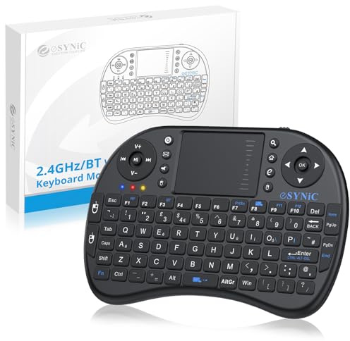 eSynic, mini tastiera wireless XBMC da 2,4 GHz, con tastiera, mouse e touchpad. Portatile, palmare, per Google TV Box, Android TV Box, Smart TV Box, mini stick per PC e TV, HTPC/IPTV, Raspberry PI 3, PS3, layout inglese, colore nero