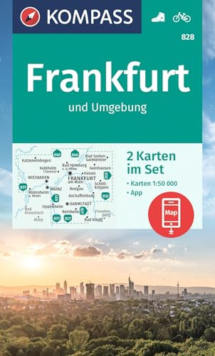 KOMPASS Wanderkarten-Set 828 Frankfurt u.Umgebung (2 Karten) 1:50.000: inklusive Karte zur offline Verwendung in der KOMPASS-App. Fahrradfahren.