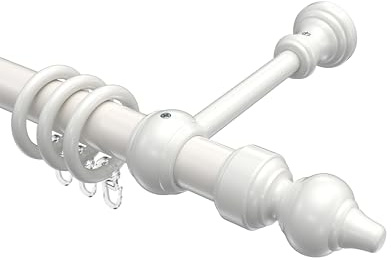 INTERDECO Gardinenstange 28 mm, klassische Vorhangstange aus Metall und Kunststoff, Weiß, zur Wand- und Deckenmontage, Typ 10280302, 200 cm
