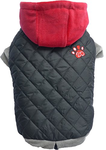 Doggy Dolly W338 Caviar, hochwertiger, sportlich, eleganter Hundemantel/Hundejacke mit Kapuze, Stickerei 2D Pfote, wasserabweisend, verstellbar, XS