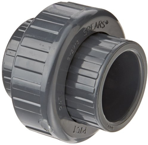 Spears 857 Series PVC Pipe Fitting, Union with Viton O-Ring, Schedule 80, 1-1/4 Socket