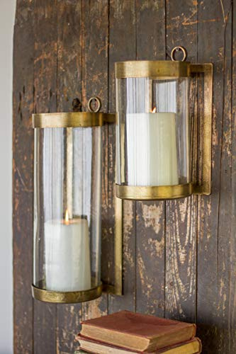 Kalalou NMAN1011 Small Glass and Finish Wall Mounted Hurricane Light, One Size, Brass