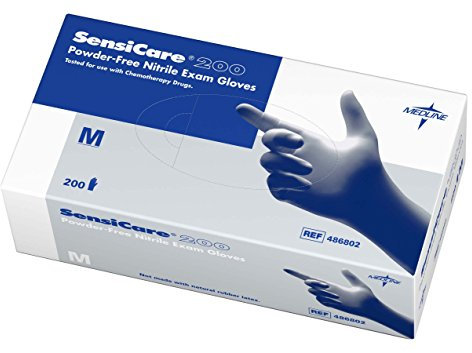 Medline Sensicare 200 Non-Sterile Powder-Free Latex-Free Nitrile Exam Gloves, Medium, 200 Count by Medline