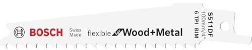Bosch Professional 5 Stück Säbelsägeblatt S 511 DF Flexible for Wood and Metal (Länge 100 mm, Zubehör Säbelsäge)
