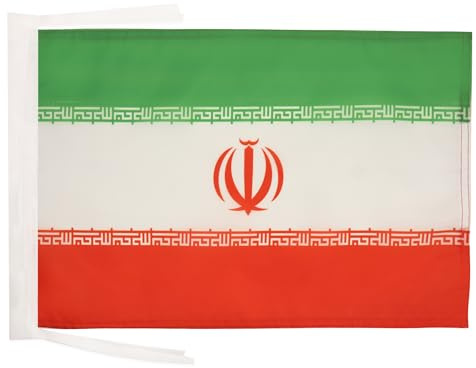 AZ FLAG - Iran Flag - 18'' x 12'' - 100% Polyester Iranian - Persian Small Banner with Two Cords - Fade Resistant - Vivid Colors - 18x12 in - 45x30 Cm