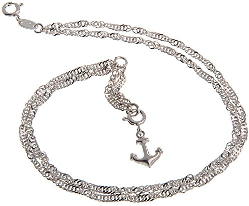 Silberketten Store Fußkette Silber 2reihig (Singapurkette) mit Anhänger Anker - 2,3mm Breite, Länge 24cm - echt 925 Silber