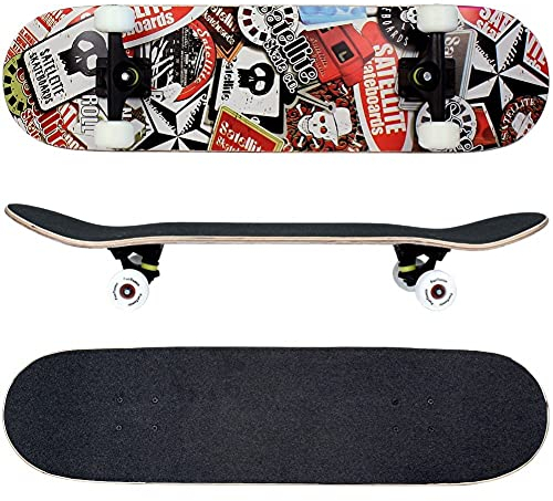FunTomia Skateboard mit ABEC-9 Kugellager Rollenhärte 100A und 100% 7-lagigem kanadisches Ahornholz Skate Board mit Kicktail