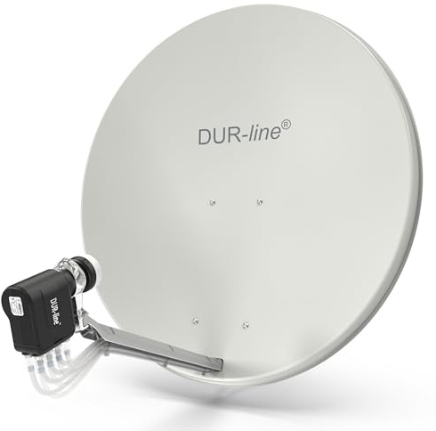 DUR-line 8 Teilnehmer Set - Qualitäts-Alu-Satelliten-Komplettanlage - Select 85cm/90cm Spiegel/Schüssel Hellgrau + Octo LNB - für 8 Receiver/TV [Neuste Technik, DVB-S2, 4K, 3D]