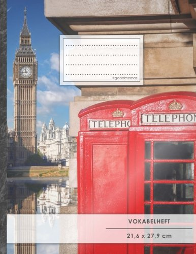 VOKABELHEFT DIN A4 • 50+ Seiten, Soft Cover, Register, 2 Spalten, Erfolgs-Tacker, Great Britain • Original #GoodMemos Schulheft • Sprachen und Vokabeln leicht lernen, Lineatur 53