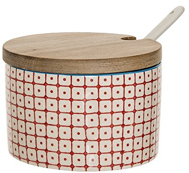 Bloomingville Contenitore per sale con coperchio e cucchiaio Bloomingville Carla rosso/blu Carla