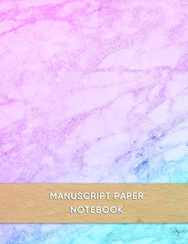 Manuscript Paper Notebook: Blank music lines paper book for writing girls | 10 staves per page | Blue, purple and pink marble cover