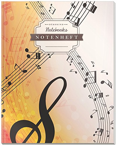 DÉKOKIND Notenheft | DIN A4, 64 Seiten, 12 Notensysteme pro Seite, Inhaltsverzeichnis, Vintage Softcover | Dickes Notenbuch | Motiv: Notenschweif
