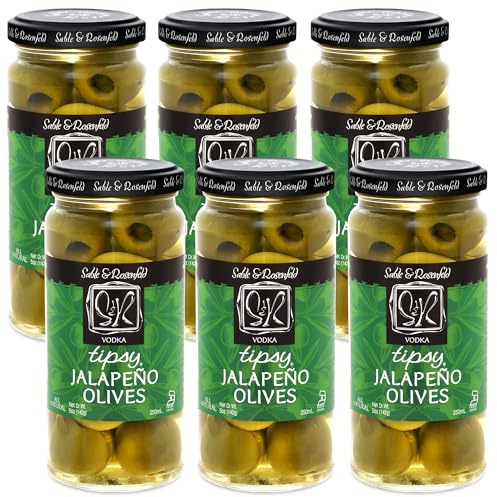 Sable & Rosenfeld Vodka Kicked Jalapeno Tipsy Olives, 5-Ounce Glass Jars (Pack of 6)