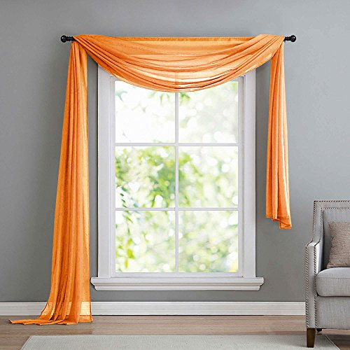 Querbehang Schal Freihanddeko Voile transparent Orange 140x600 »Bern« | Fensterdeko, Hochzeitsdeko, Betthimmel, Raumteiler und Tischläufer - 6 Meter zum Drapieren, rundum gesäumt, waschbar 40 Grad