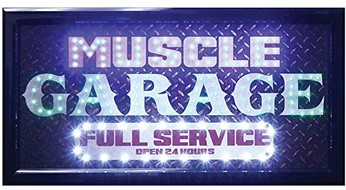 Muscle Garage Full Service Flashing LED Lighted Hanging Man Cave Wall Sign