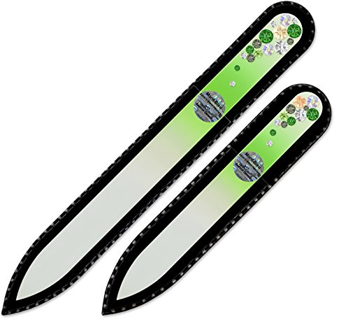 Mont Bleu lime à ongle en verre ornées à la main de cristaux de Swarovski®, lot de 2 - Véritable verre trempé tchèque - lime à ongles fait main en cristal