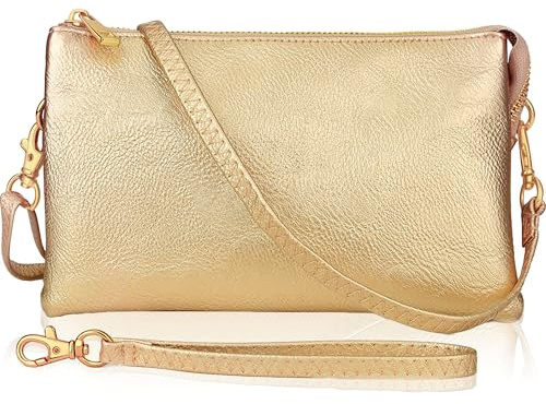 Humble Chic NY Finta Cuoio Elegante Pelle di Vagen Piccolo Borsello O Wristlet Della Borsa Della Frizione, Comprende Spalla Regolabile E Fascette Da Polso, Oro Giallo, Metallizzato