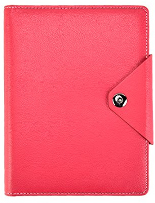 Arpan A5 Executive Personal Organiser Notebook, Ruled Pages, Padded PU Leather Cover, Stud Button Closure, Ring Binder with Card Pockets, Cream Paper (1, Pink)