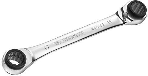 FACOM - Clé Polygonale à Cliquet Droite Multi-Ouvertures - 64C.S2 - 4 Dimensions Métriques - Outil Polyvalent - Mécanisme à Cliquet Compact et Réversible par Levier - Angle de Reprise 5°