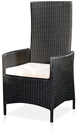 Melko Relaxsessel Polyrattan Gartensessel, ca. 62 x 57 x 111 cm, verstellbar, wetterfest, inkl. Sitzkissen, Schwarz