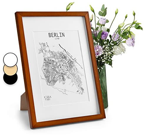 Classic by Casa Chic - Cadre A3 en Bois Massif Passe-Partout A4 - Verre Acrylique - Brun rustique