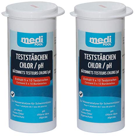 Medipool 2 Dosen Teststreifen für Chlor/pH Wert/Algenschutz 100 Teststäbchen