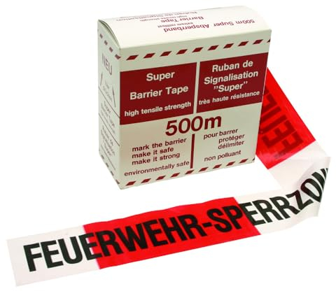 Dönges Kelmaplast Absperrband, Feuerwehr-Sperrzone, rot/weiß, 500 m (Flatterband Warnband Folienabsperrband Markierband Markierungsband Sicherheitsband Signalband Signalklebeband Warndruckband)