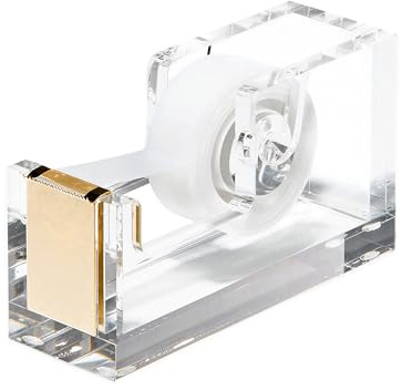 OfficeGoods Acrylic Tape Dispenser – Modern Desk Organizer for Office Supplies, Heavy Duty Refillable Tape Holder for Home and School Crafting, Stylish Desktop Accessory for Gift Wrapping, Gold