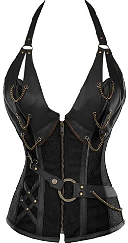Alivila.Y Fashion Womens Steel Boned Retro Goth Steampunk Corset 908-Black-XL