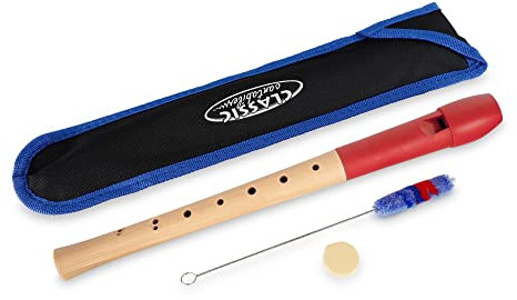 Classic Cantabile Pivella C-Sopran Blockflöte - Aus Ahornholz mit Kopf aus Kunststoff, dadurch ideal für Einsteiger - Barocke Griffweise - Inkl. Etui, Grifftabelle, Wischerstab und Korkfett - Rot