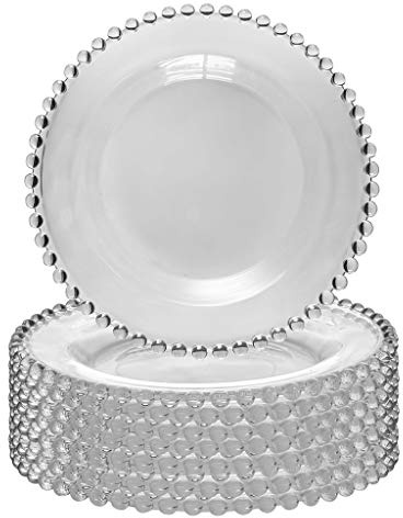 Dibor Set of 8 Bella Perle Glass Dessert Plates with Beaded Edge - 20.5cm | Beaded Edge, Glassware, Tableware