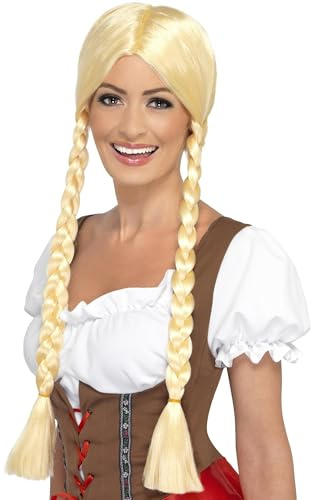 Smiffys Bayrische Schönheit Perücke, Blond, mit geflochtenen Zöpfen Halloween