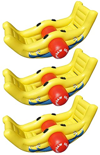 Swimline 9058 Giant Inflatable Sea-Saw Water Rocker 2 Person Swimming Pool Float with Built-in Handles for Kids and Adults, Yellow (3 Pack)
