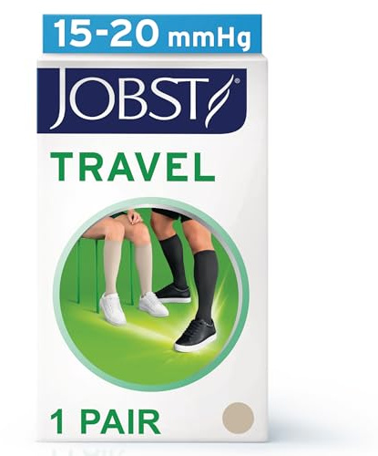 JOBST Travel Reisestrümpfe für Damen und Herren - hilft, Reisethrombosen vorzubeugen - weich, atmungsaktiv dank 33% Baumwollanteil, Beige, Size 2
