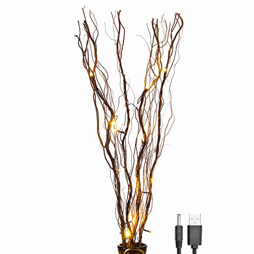 LIGHTSHARE Upgraded 36Inch 16LED Natural Willow Twig Lighted Branch for Home Decoration, USB Plug-in and Battery Powered