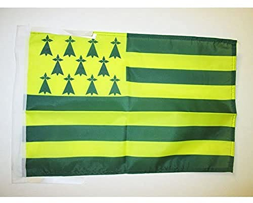 AZ FLAG Drapeau Bretagne Melen Ha Gwer 45x30 cm Polyester 100D Cordelettes | Usage intérieur et extérieur Drapeau décoratif breton coutures doubles et bords renforcés