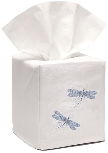 Jacaranda Living Linen/Cotton Tissue Box Cover, Two Dragonflies, Duck Egg Blue