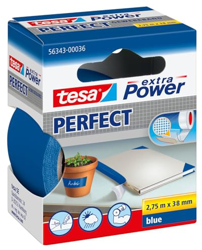 tesa UK Extra Power Multi-Purpose Cloth Tape, 2.75 m x 38 mm - Blue