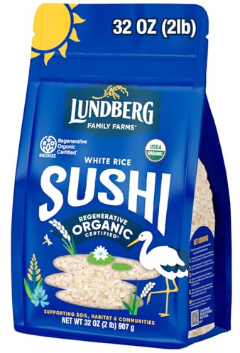 Lundberg Sushi Rice, Sticky White Japanese-Style Short Grains, Regenerative Organic Certified, 32 Oz