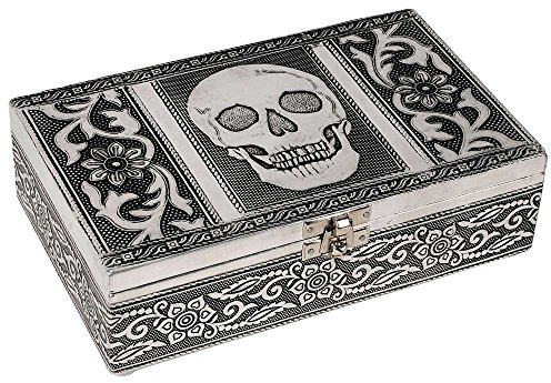 HAB & GUT -BOX011- Schmuckbox aus Holz Aluminium Totenkopf 20 x 12 x 6 cm