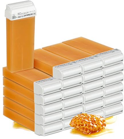 Kosmetex Warm-Wachspatrone Honig Roll-on, Enthaarungswachs, Warmwachs, Haarentfernung, Breit, 100ml (Honig, 24 Stück)