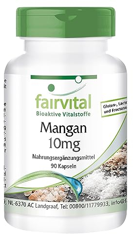 Fairvital | Manganèse 10mg - set pour 3 mois - Fortement dosé - VEGAN - 90 capsules - oligo-élément essentiel