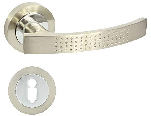 domino Türgriff Drückergarnitur BB-Buntbart Set Rund BB Rosette Türklinke für Zimmertür, Bürotür, Kellertür & Innentür Türbeschläge aus Aluminium Nickel Türdrückergarnitur ALMA-R ECO M9