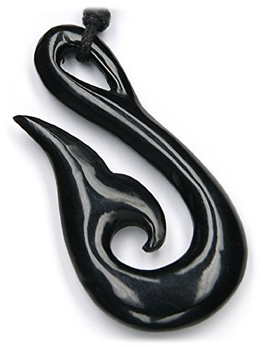 Drachensilber Maorikette Hei Matau Anhänger Horn - Maorischer Symbol Kettenanhänger mit variablem Band Bedeutungsvoller Symbolschmuck Willenskraft Wohlstand Schutz Damen Herren Halskette Kette
