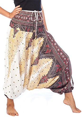 Lofbaz Donna Stampa Pavone 2 in 1 Harem Pantaloni Tuta Bianco M