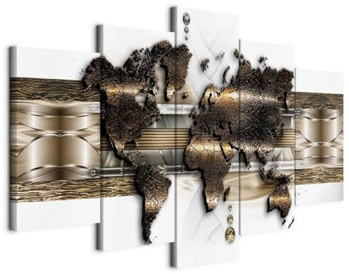Cuadros B&D XXL - Leinwandbild Kontinente World Map, 100x50 cm, 5-teilig | Hochwertige Leinwand, sofort aufhängbar, ideal fürs Wohn- oder Schlafzimmer, wasserfest und lichtecht, langlebig, stilvoll